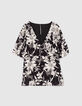 Top ajustado crepé floral blanco negro mujer-1