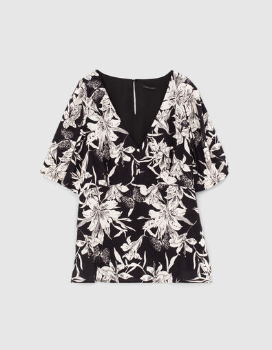 Top ajustado crepé floral blanco negro mujer - IKKS