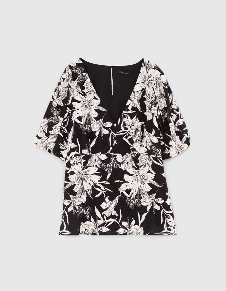 Top ajustado crepé floral blanco negro mujer-1