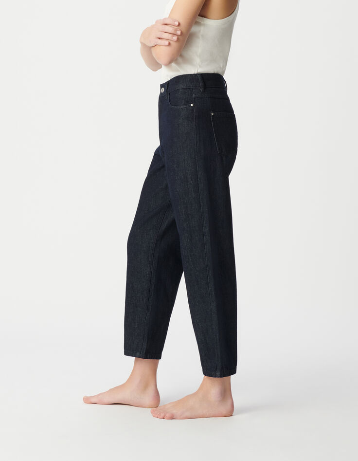 Rauwe blauwe rechte jeans voor dames-5