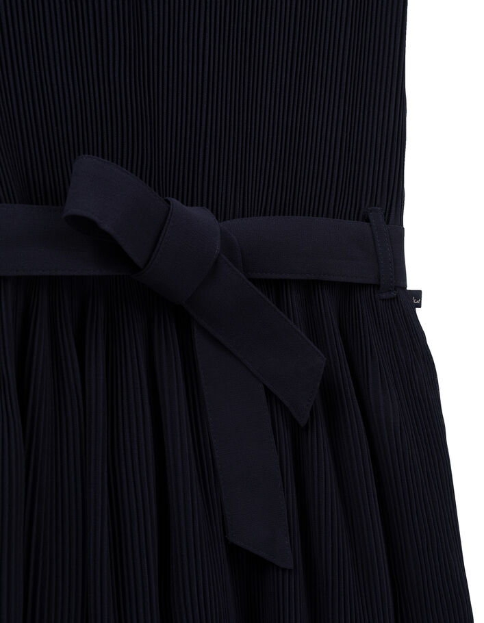 Girls’ navy pleated dress with belt - IKKS