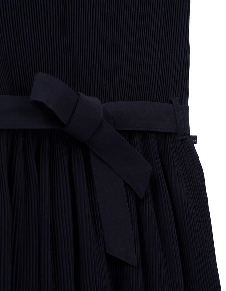Marineblaues Mädchenplisseekleid mit Gürtel-4