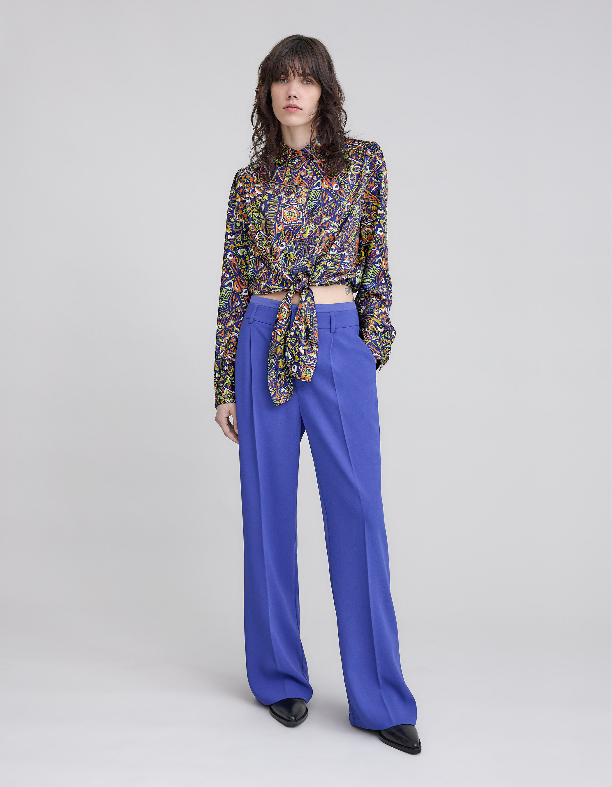 Chemise bleue polyester recycle graphique ethnique Femme IKKS
