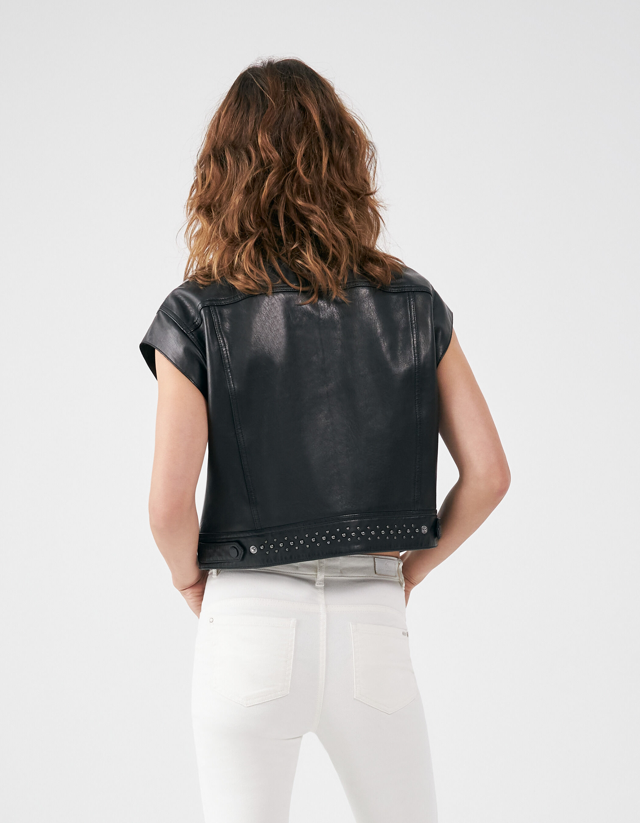 Veste cuir 2025 sans manche femme