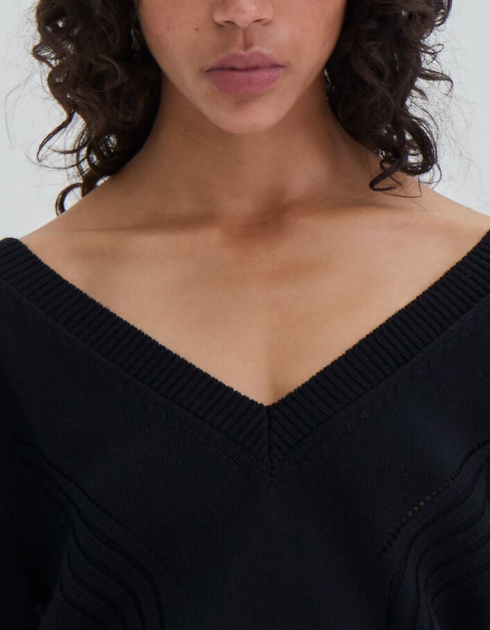 Women’s black chevron stitch knit short dress-4