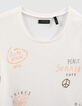 Wei&szlig;es M&auml;dchen-T-Shirt  mit Print und Stickereien-3