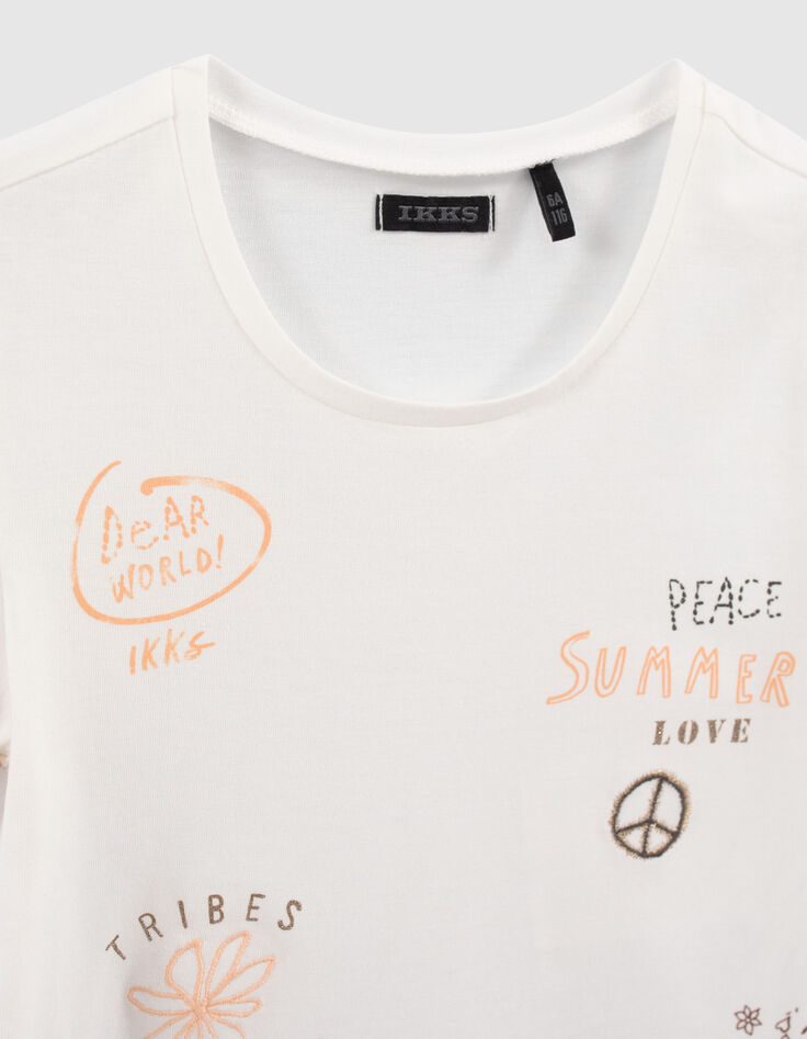 Wei&szlig;es M&auml;dchen-T-Shirt  mit Print und Stickereien-3