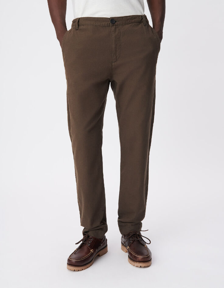 Heren kaki katoenen en linnen chino broek-2