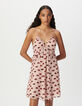 Robe fines bretelles voile rose imprimé bouches Femme-3