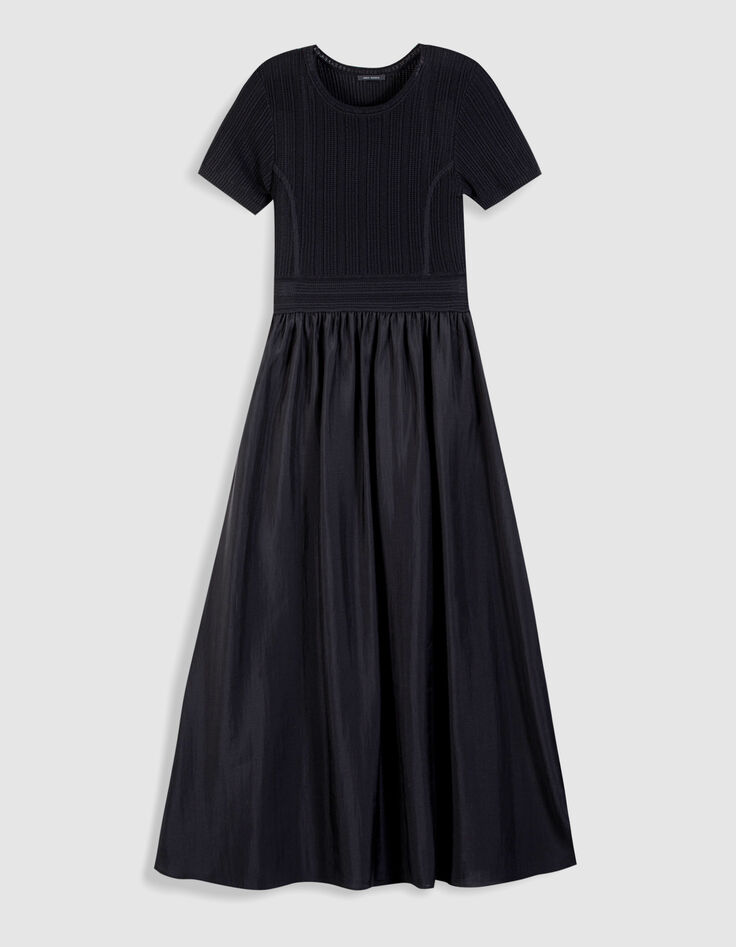 Women's black bi-material maxi dress-6