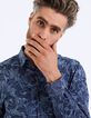 Indigoblauw slim fit overhemd met stippenprint-4