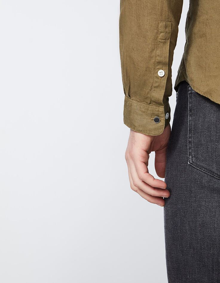 Chemise SLIM kaki en lin Homme-5