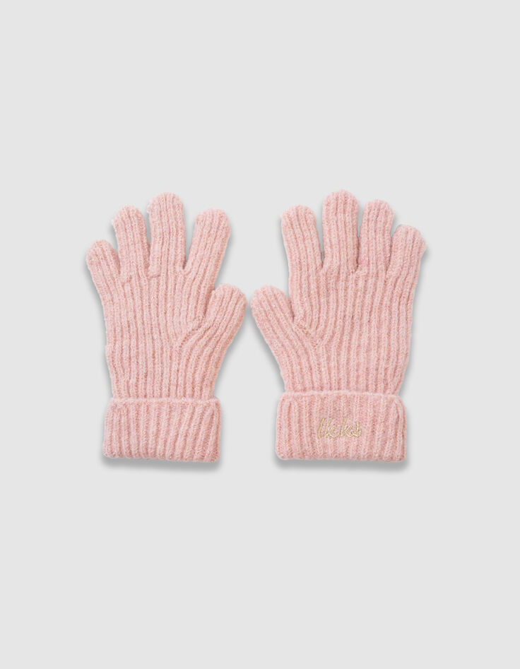 Girls’ pink glittery knit gloves with turn-ups-4