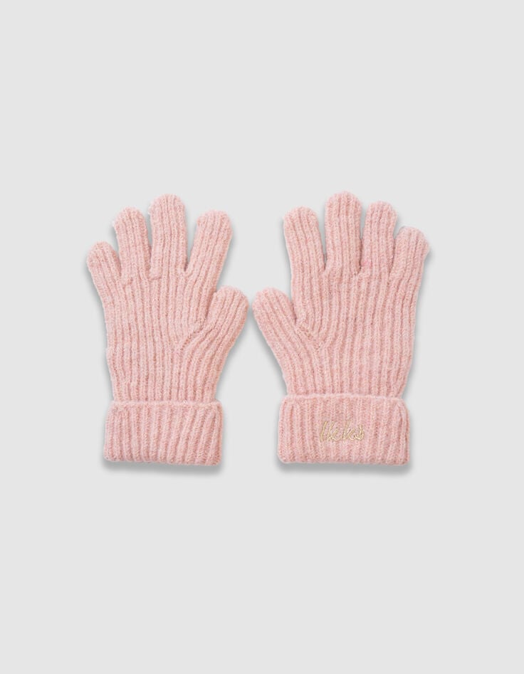 Girls’ pink glittery knit gloves with turn-ups-4 Girls’ pink glittery knit gloves with turn-ups-4