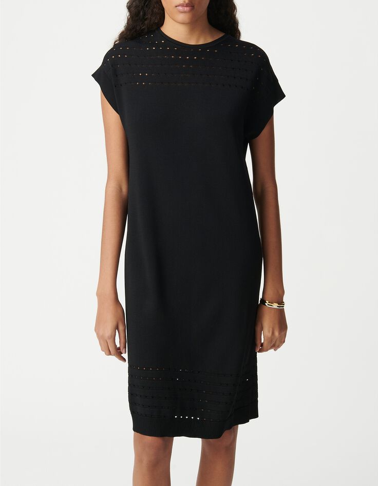Robe noire tricot ajour&eacute;s Femme-2