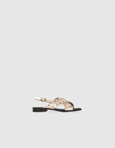 Sandales plates cuir dor&eacute; d&eacute;cor clous Femme - IKKS