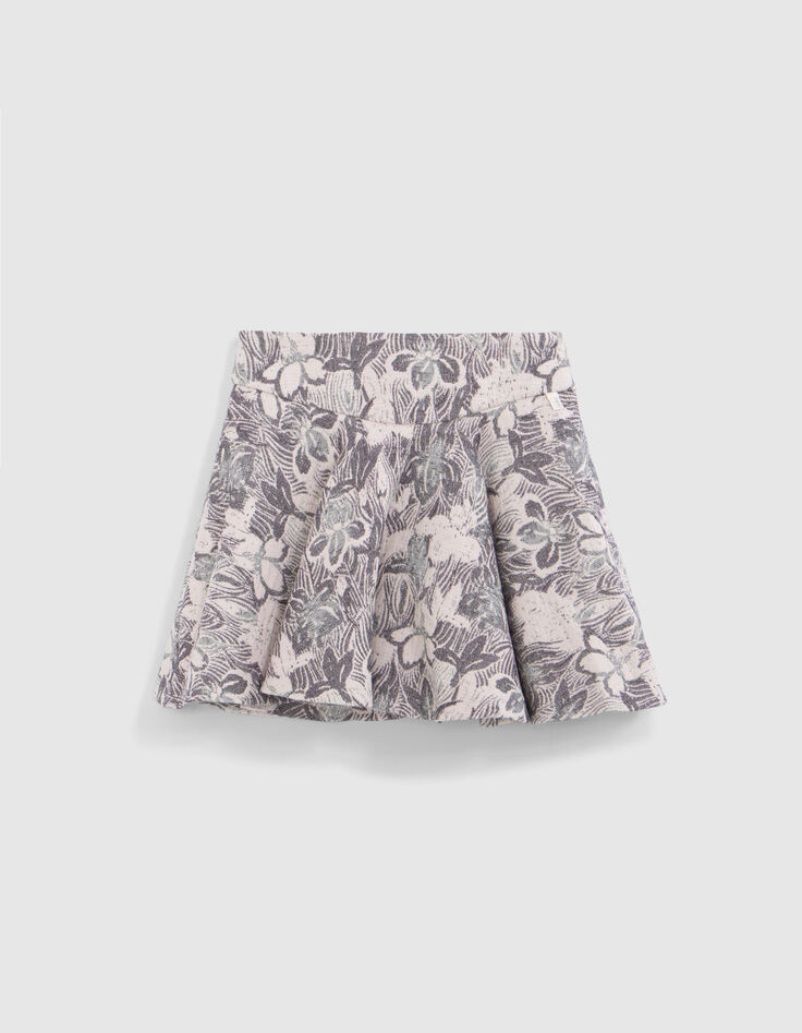Gebloemde jacquard maxirok voor meisjes in ecru-1