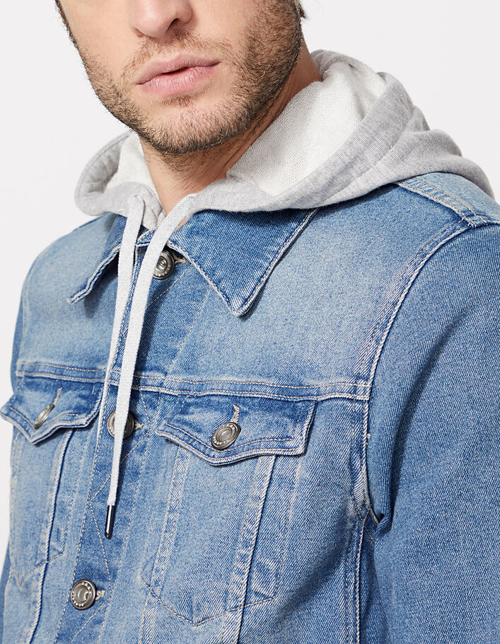 Men’s sky blue denim jacket, removable hood