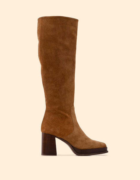 Bottes &agrave; talon camel cuir velours I.Code