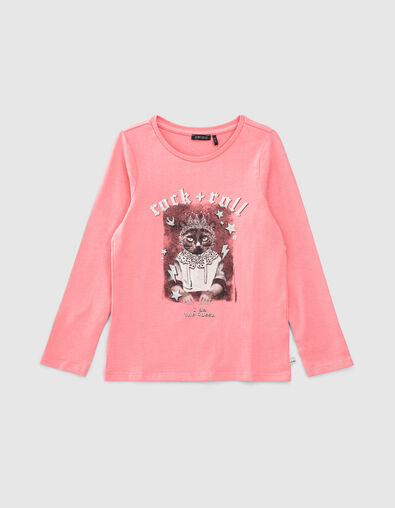 T-shirt rose vif visuel chat-princesse fille - IKKS