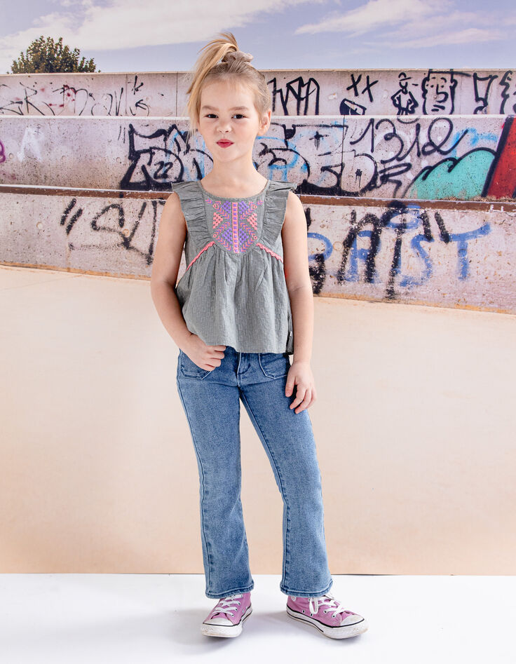Girls' blue waterless flared jeans with patch pockets-2