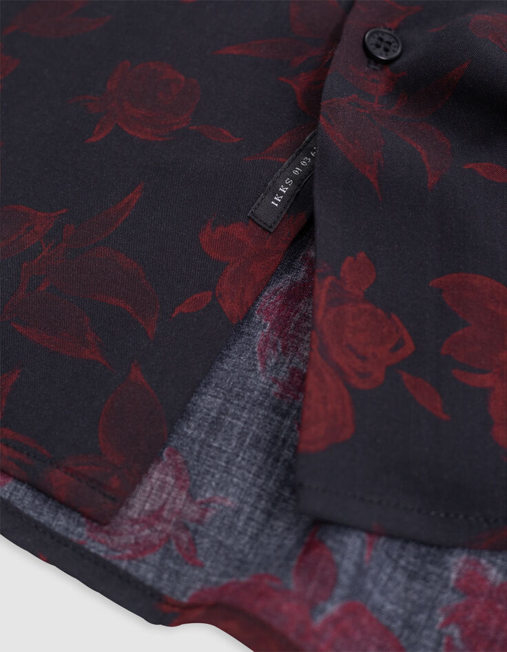 Camisa SLIM negra de hombre con estampado de rosas rojas-7 Camisa SLIM negra de hombre con estampado de rosas rojas-7