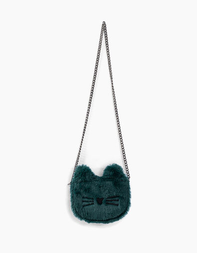 Entenblaue M&auml;dchenhandtasche aus Mischgewebe mit Katze - IKKS