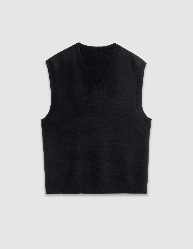 Pull sans manches noir tricot encolure V Homme-7