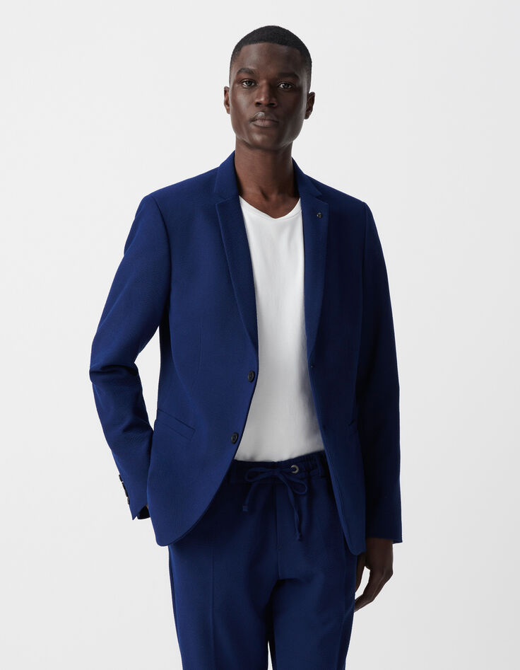 Indigoblaue Seersucker-Anzugjacke für Männer-2