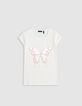 T-shirt blanc manches ballon bi-matières fille-7