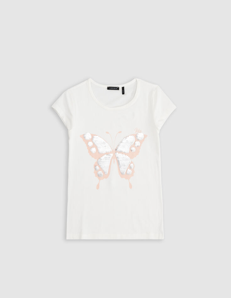 T-shirt blanc manches ballon bi-matières fille-7
