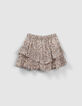 Jupe beige asymétrique imprimé fleurs à volants en viscose ecovero® fille-1