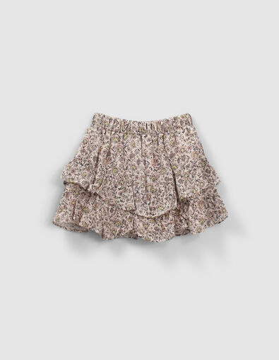 Jupe beige asymétrique imprimé fleurs à volants en viscose ecovero® fille - IKKS