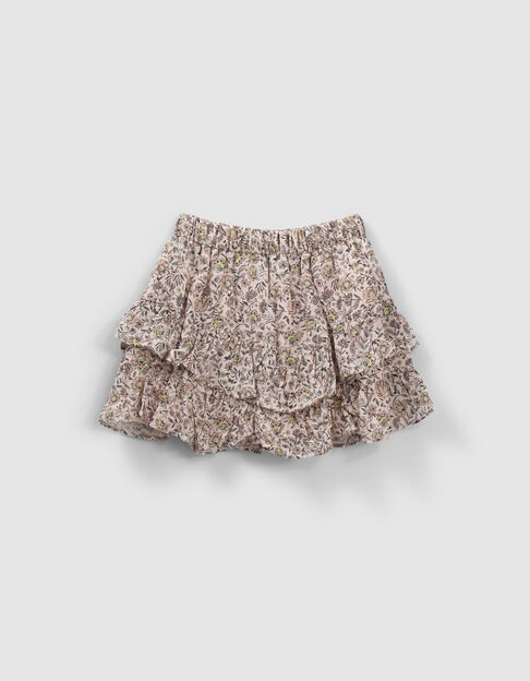 Jupe beige asymétrique imprimé fleurs à volants en viscose ecovero® fille - IKKS