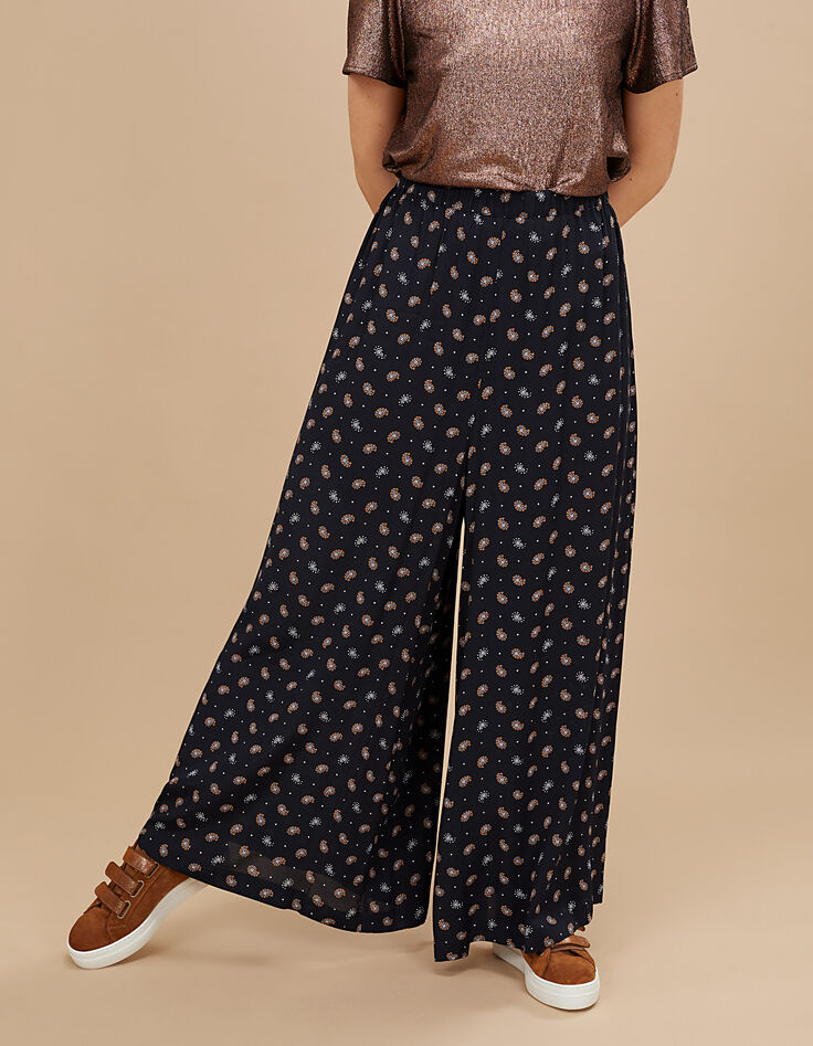 Pantalon large noir imprimé cachemire cravate I.Code-2