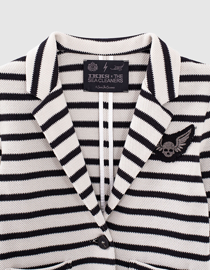 Chaqueta cruda rayas negras insignias niña-2