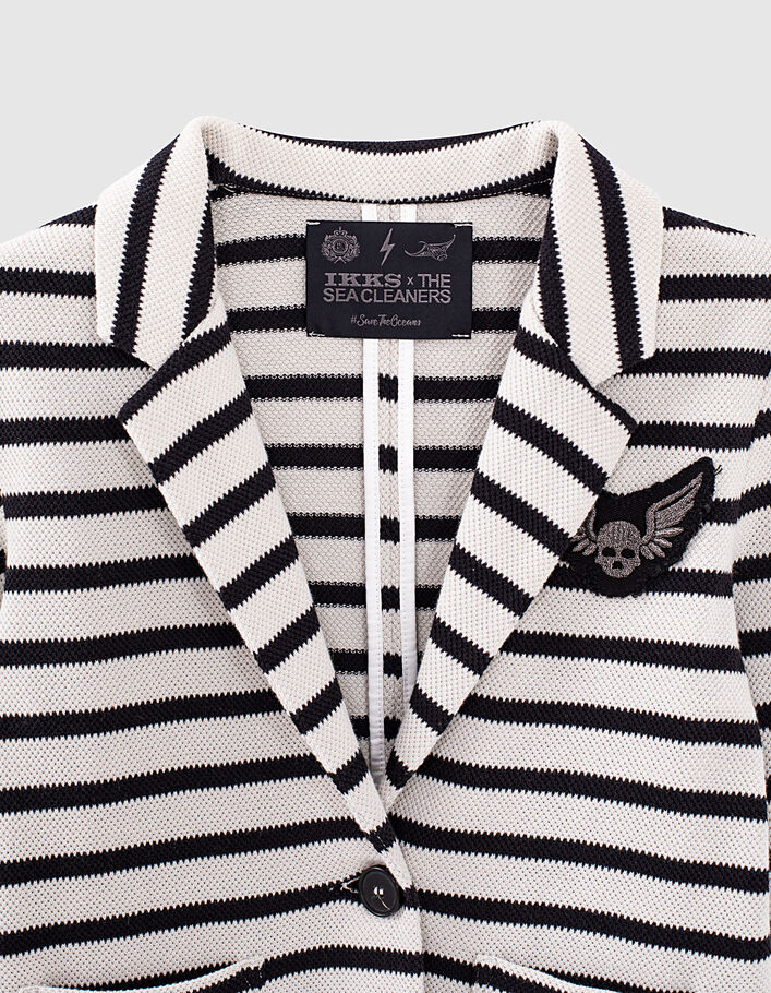 Girls’ ecru sailor jacket with black stripes and badges-2