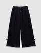 Schwarze weite Mädchenjeans mit Falten und Schleifen-2
