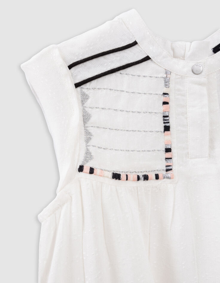 Robe écrue jacquard plastron brodé fille-3