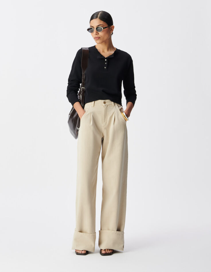 Chique zwarte gebreide trui met strass-knopen Dames-4