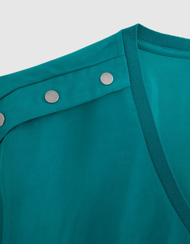 Smaragdgr&uuml;nes Damen-Satin-Top Nieten an den Schultern-5
