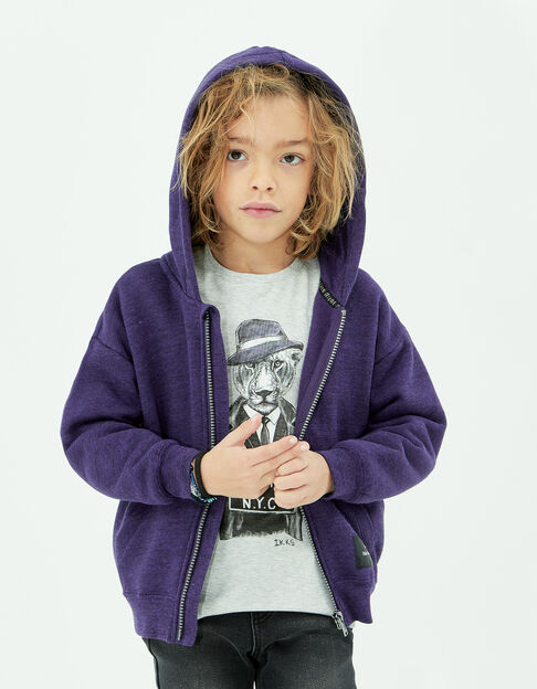 Violette Jungen-Kapuzenjacke, Moltongewebe mit Stickdekor
