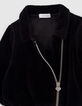 Cardigan noir esprit motard panne de velours fille-5