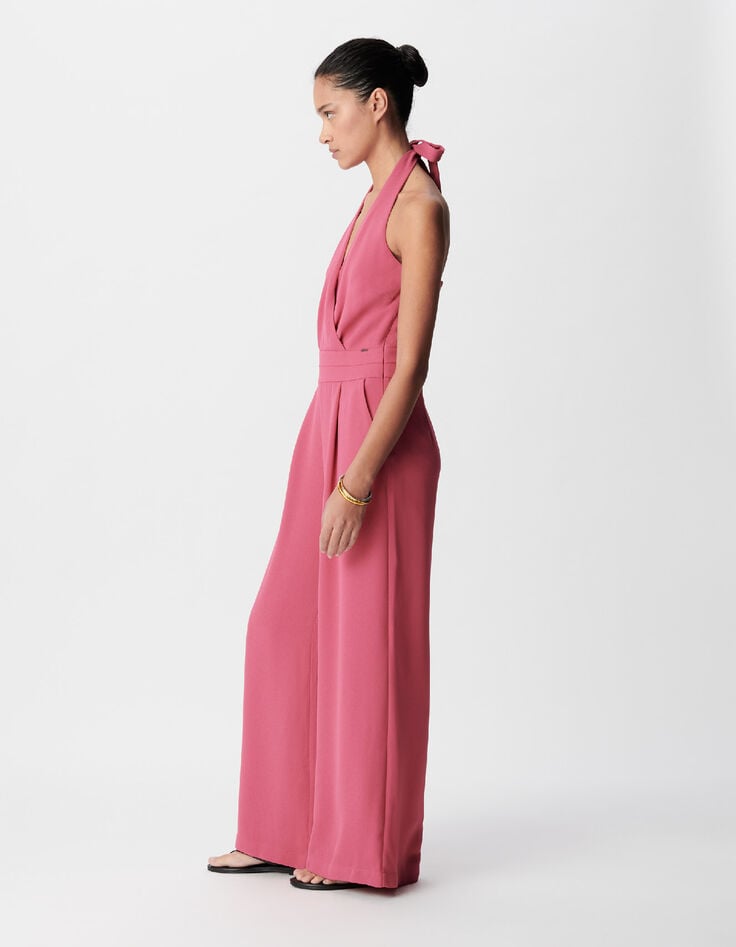 Women's pink halter pants jumpsuit-4