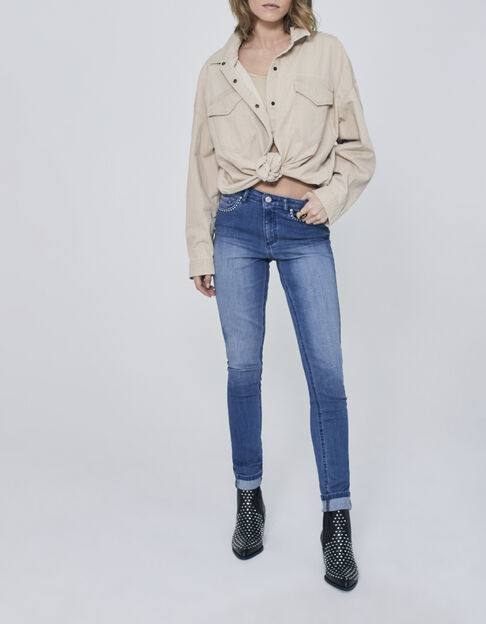 Blauwe slim jeans katoen sculpt up high waist sierstuds zakken dames - IKKS