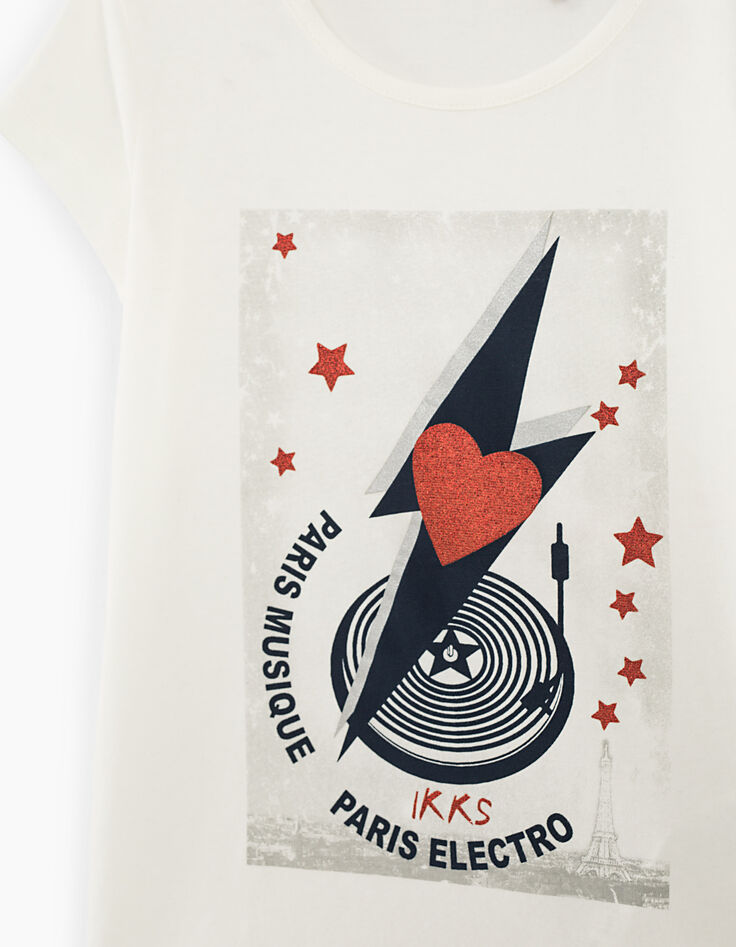Camiseta blanco roto rayos, estrellas y pletina niña-3 Camiseta blanco roto rayos, estrellas y pletina niña-3