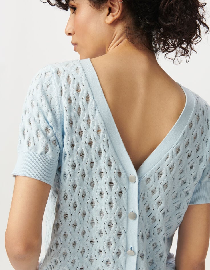 Blue fine knit back/front reversible cardigan-4 Blue fine knit back/front reversible cardigan-4