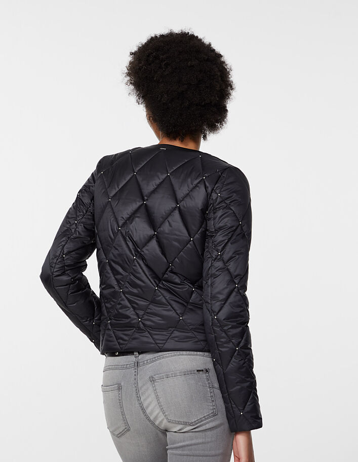 Women’s black studded lozenge quilted light padded jacket - IKKS