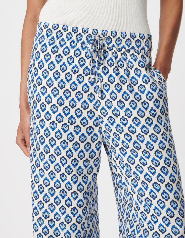 Pantalon large imprim&eacute; floral bleu Femme-6