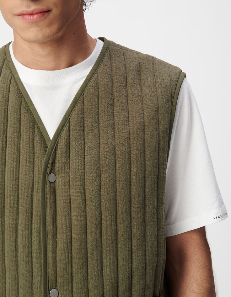 Men's khaki quilted sleeveless vest-5